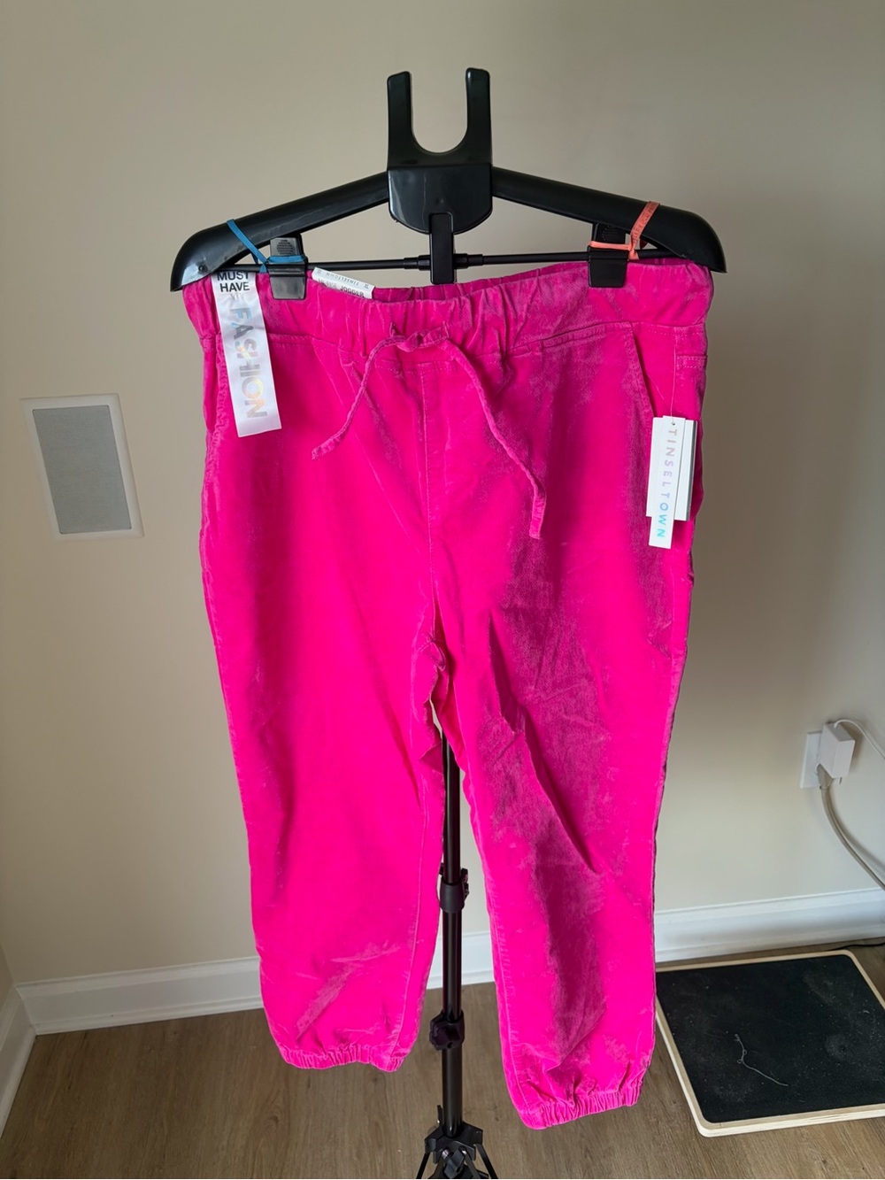 Tinseltown Hot Pink Velvet Joggers Pull-On Drawstring Pants XL NWT